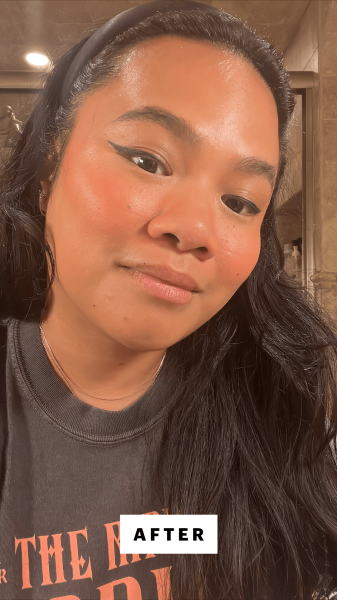 Calaor after applying the Charlotte Tilbury Unreal Lip  Cheek Glow Blush Stick with Hyaluronic Acid